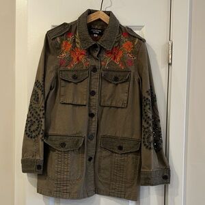 Johnny Was Olive Utility Jacket with Floral Embroidery